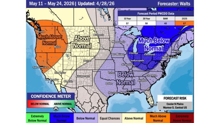 Midwest and Northeast Brace for Much Below Normal Temperatures From May 11 Through May 24 as Frost Risk Looms Over the Ag Belt