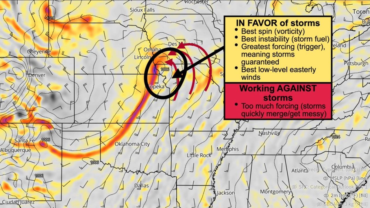 Missouri and Iowa Triple Point Setup Triggers Strong Storm Development With Supercell Potential Before Storms Merge Across Midwest
