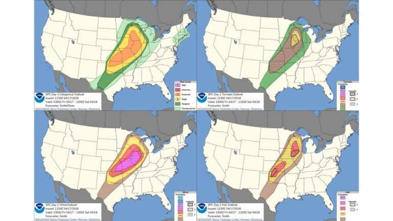 Moderate Risk Severe Weather Today Brings Giant Hail, 75 MPH Winds and Tornadoes From the Plains Through the Upper Midwest