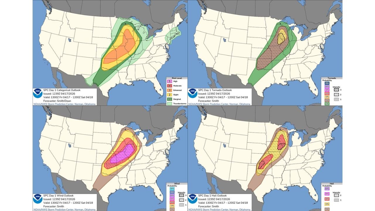 Moderate Risk Severe Weather Today Brings Giant Hail, 75 MPH Winds and Tornadoes From the Plains Through the Upper Midwest