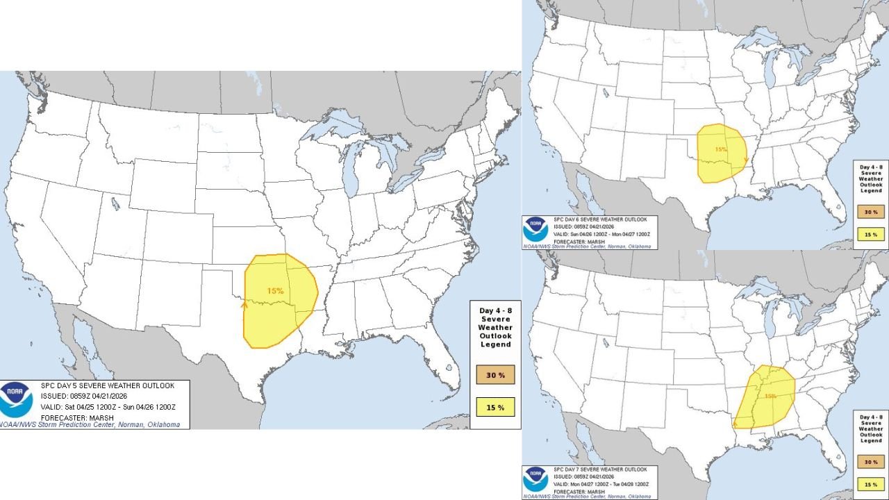 More Potent Severe Weather System Targets the Southern US Sunday April 26 and Monday April 27 With 30 Percent Risk Already Emerging