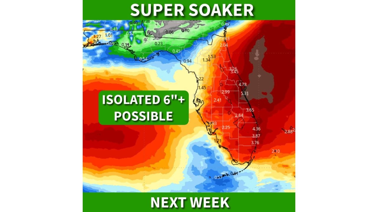 Next Week Midweek Threat Builds Across Florida as 2 to 4 Inch Rainfall Expands and Localized 6 Inch Totals Raise Flood Concerns