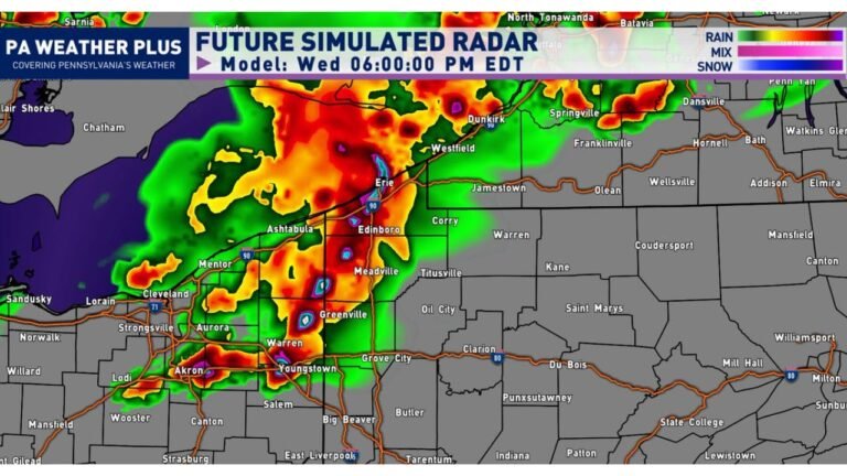 Pennsylvania and Ohio Brace for Intense Evening Storm Line Bringing 60+ MPH Winds From Cleveland to Erie Between 5 PM and 8 PM
