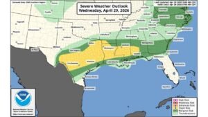 Severe Threat Upgraded Wednesday as Two Slight Risks Added Across South Central US and East Coast for Hail and Damaging Winds