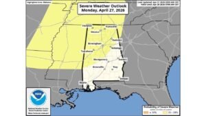 Severe Thunderstorm Risk Outlined for North and West Alabama Monday April 27 as Pattern Change Opens the Door
