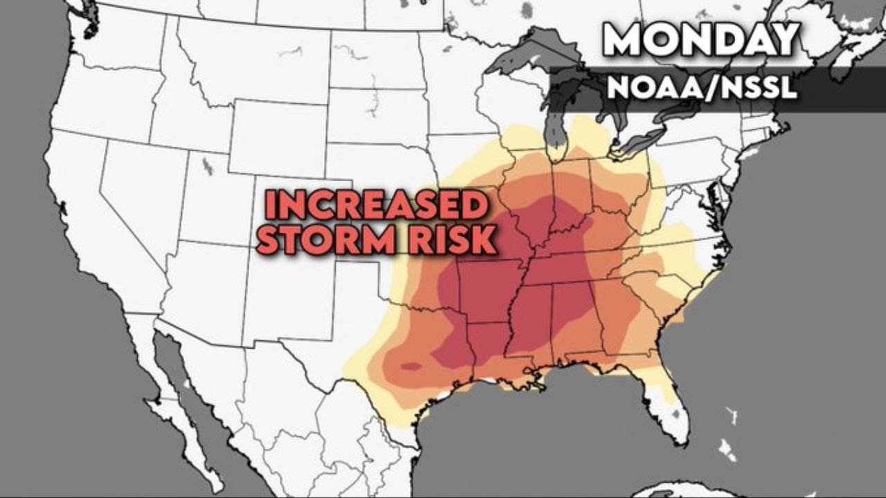 Slight Risk Severe Weather and Tornado Threat Targets Memphis Nashville and Birmingham Monday April 27 Across the Mississippi Valley