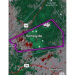 Somerville Texas Under Tornado Warning as Radar Indicates Rotation Near Brenham and Highway 36 Corridor