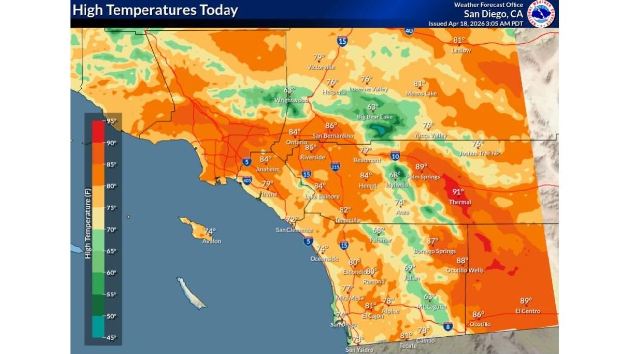 Southern California Bakes Under Warm Spring Highs From 71 to 91 Degrees With Offshore Winds This Saturday
