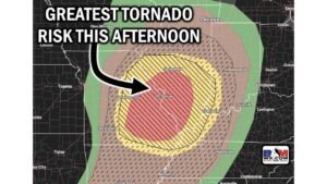 St. Louis, Springfield and Evansville Face the Greatest Tornado Risk This Afternoon With Strong to Intense Tornadoes and 3-Inch Hail Possible
