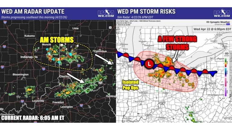 Strong Storms With Gusty Winds and Hail to Pop Up Across Southern Michigan Northern Indiana and Northern Ohio This Evening
