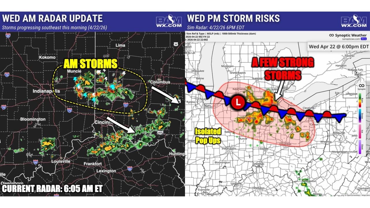 Strong Storms With Gusty Winds and Hail to Pop Up Across Southern Michigan Northern Indiana and Northern Ohio This Evening