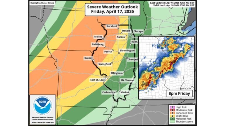 Strong to Severe Storms Target Illinois Friday Evening With Tornadoes Possible Before a Destructive Squall Line Sweeps Through Overnight
