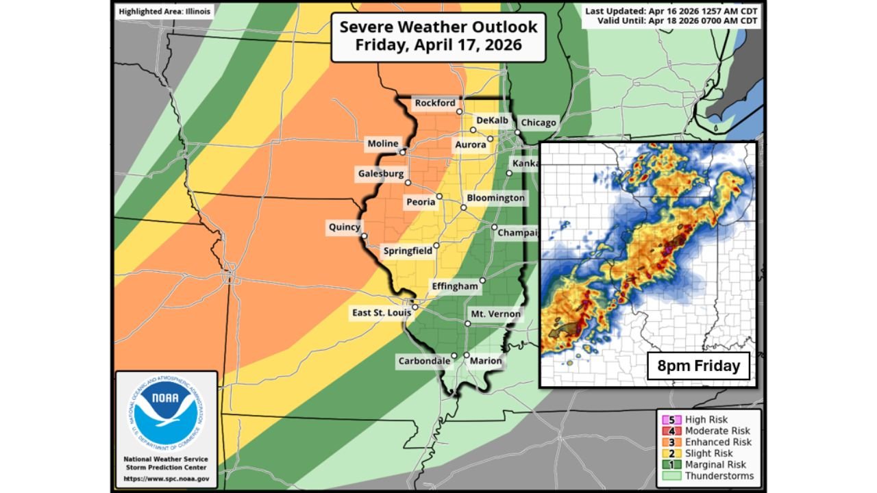 Strong to Severe Storms Target Illinois Friday Evening With Tornadoes Possible Before a Destructive Squall Line Sweeps Through Overnight
