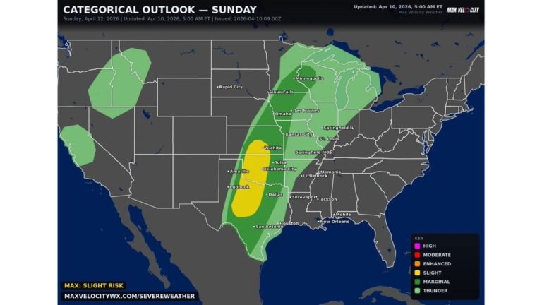 Sunday Severe Storm Threat Builds From North Texas Through Oklahoma Into Kansas With Large Hail, Damaging Winds and Isolated Tornado Risk Along I-35 Corridor
