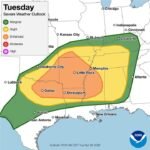 Texas, Arkansas, Oklahoma and Louisiana Face Multiple Rounds of Severe Storms Tuesday With Giant Hail Up to 4 Inches and Tornadoes Possible