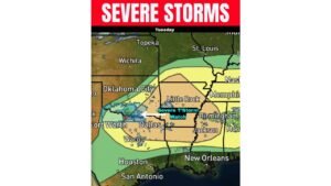Texas, Arkansas and Louisiana Face Severe Storms Tuesday With Giant Hail Over 3 Inches and Severe Thunderstorm Watch in Effect