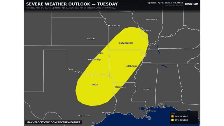 Texas, Oklahoma, Arkansas, Missouri and Illinois Face Growing Severe Storm Threat Tuesday With Tornadoes, Hail and Damaging Winds Possible