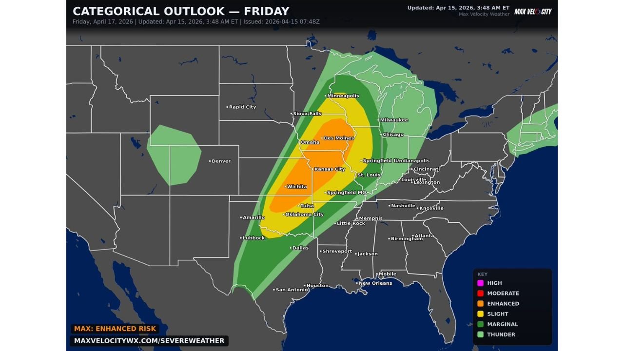 Texas, Oklahoma, Kansas, Missouri, Iowa and Wisconsin Brace for Friday Severe Weather Outbreak With Tornadoes, Giant Hail and Widespread Damaging Winds