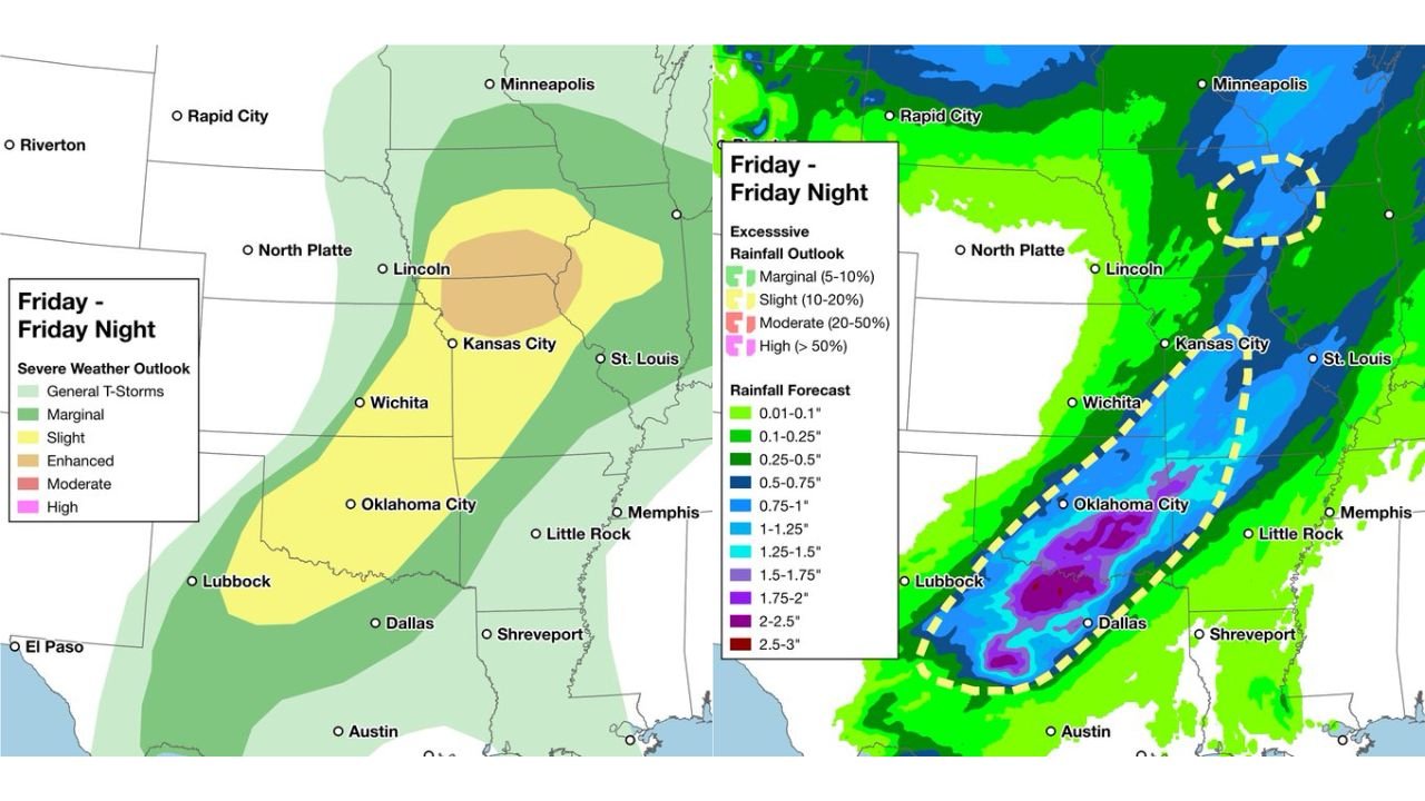 Texas, Oklahoma, Kansas, Missouri and Arkansas Face Dual Threat of Severe Storms and Flash Flooding as Spring System Intensifies Tonight