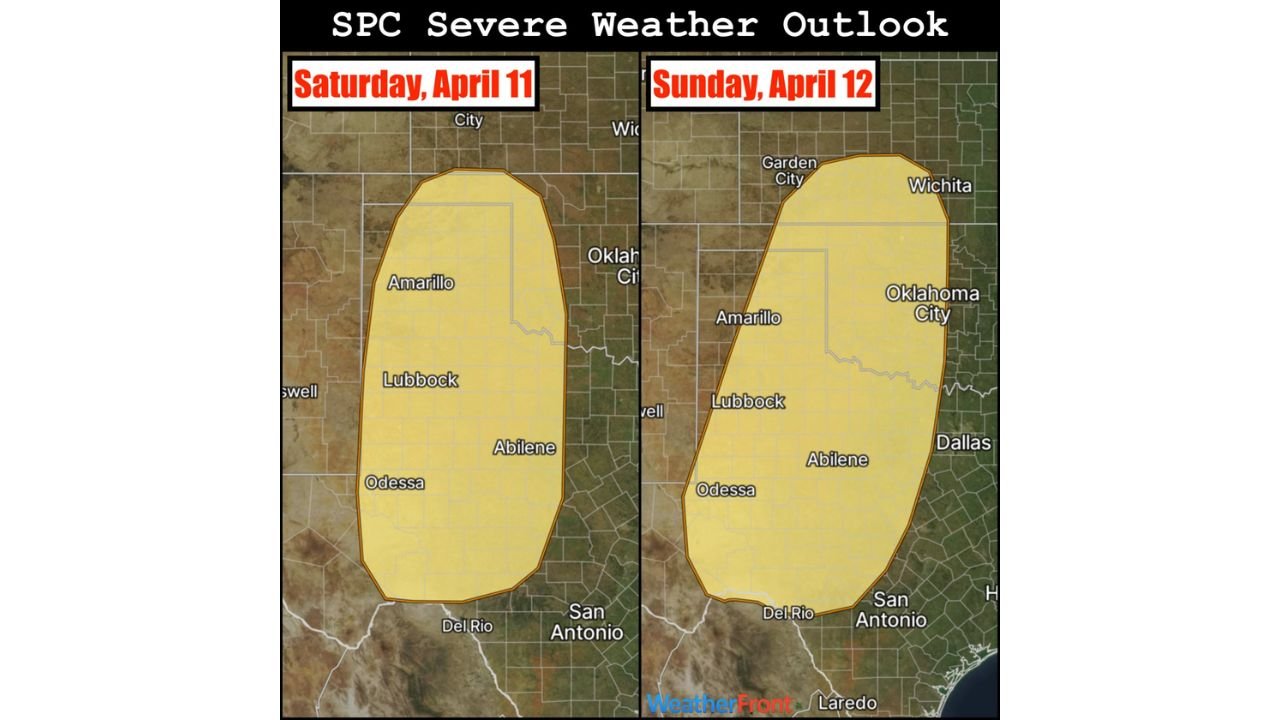 Texas and Oklahoma Including Amarillo, Lubbock, Abilene and Odessa Face Back-to-Back Severe Storm Risk April 11 and 12
