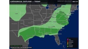 Texas to Maryland Face Isolated Damaging Winds, Large Hail and Tornado Threat Today as Spring Storm System Moves Through