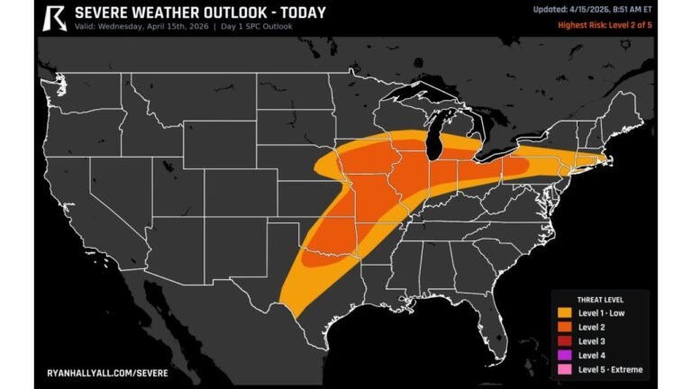 Texas to Michigan and New York in Line for Today’s Severe Storm Threat With Tornadoes and Very Large Hail Possible Across Multiple States