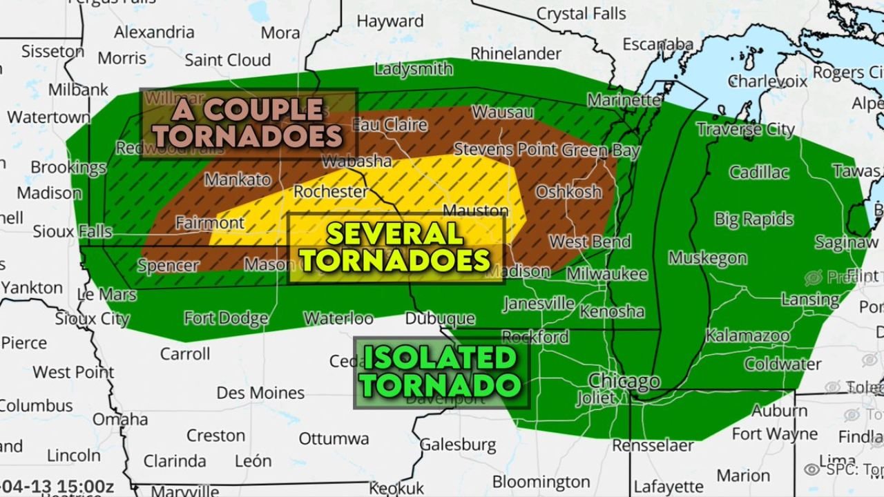 This Is a Tornado Emergency in the Making: Several Tornadoes Expected Across Minnesota and Wisconsin Today Including an Isolated EF2-Plus Significant Tornado — and Northern Illinois Is Now Being Added to the Threat Zone