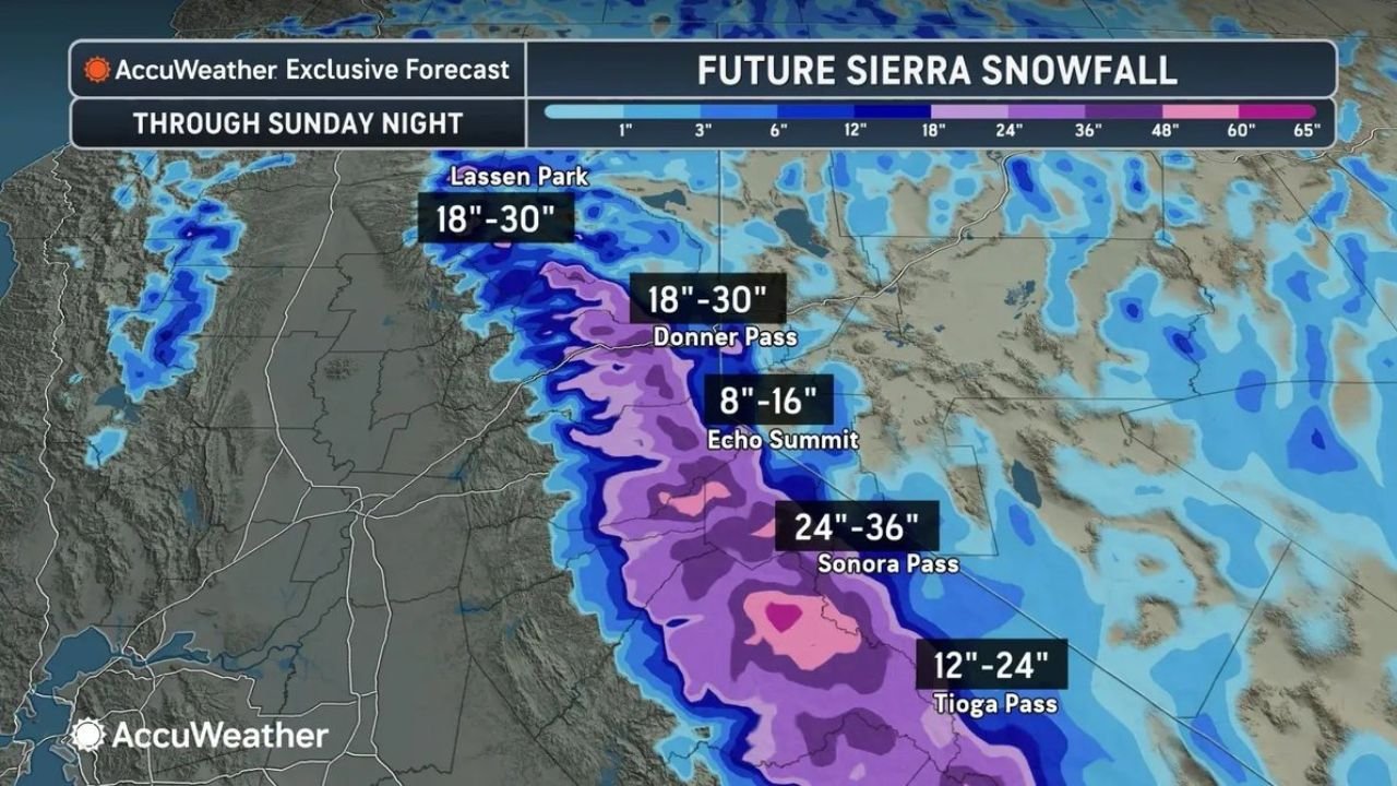 This Weekend: 3 To 5 Feet Of Snow Burying California Sierra Nevada Mountains Through Sunday Night With Up To 36 Inches At Sonora Pass And 30 Inches At Donner Pass And Lassen Park