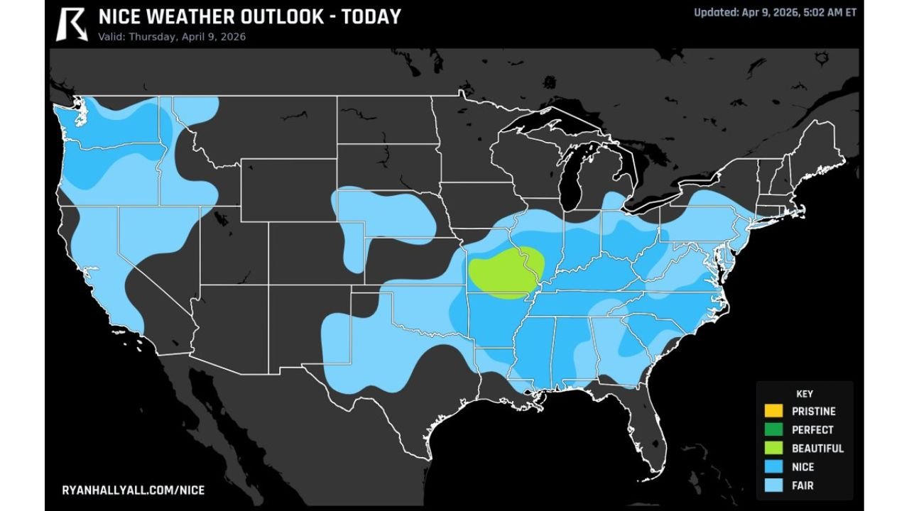 Today’s Best Weather in the U.S. Centers on St. Louis, Missouri and Salem, Oregon as Most Regions See Only Mild or Fair Conditions