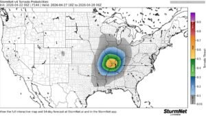 Tornado Probability Explodes to High Threat Level Near Memphis for Monday April 27 in One of the Most Alarming Extended Range Signals of 2026