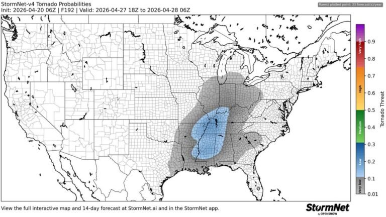 Tornado Threat Detected for April 26 and April 27 as Risk Shifts From the Southern Plains Into the Deep South