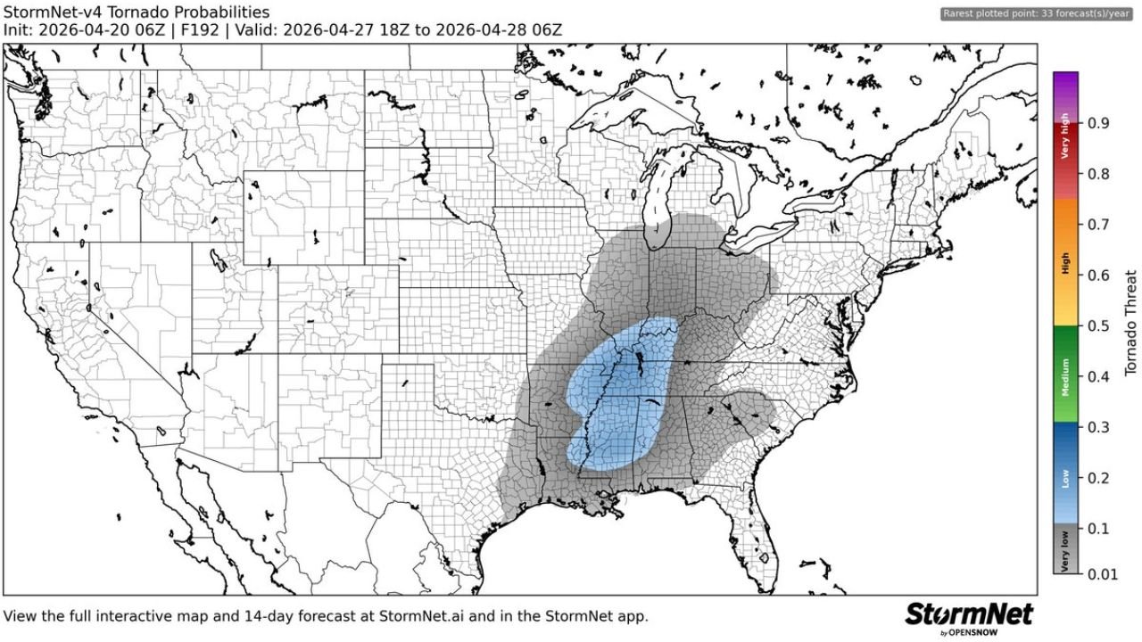 Tornado Threat Detected for April 26 and April 27 as Risk Shifts From the Southern Plains Into the Deep South