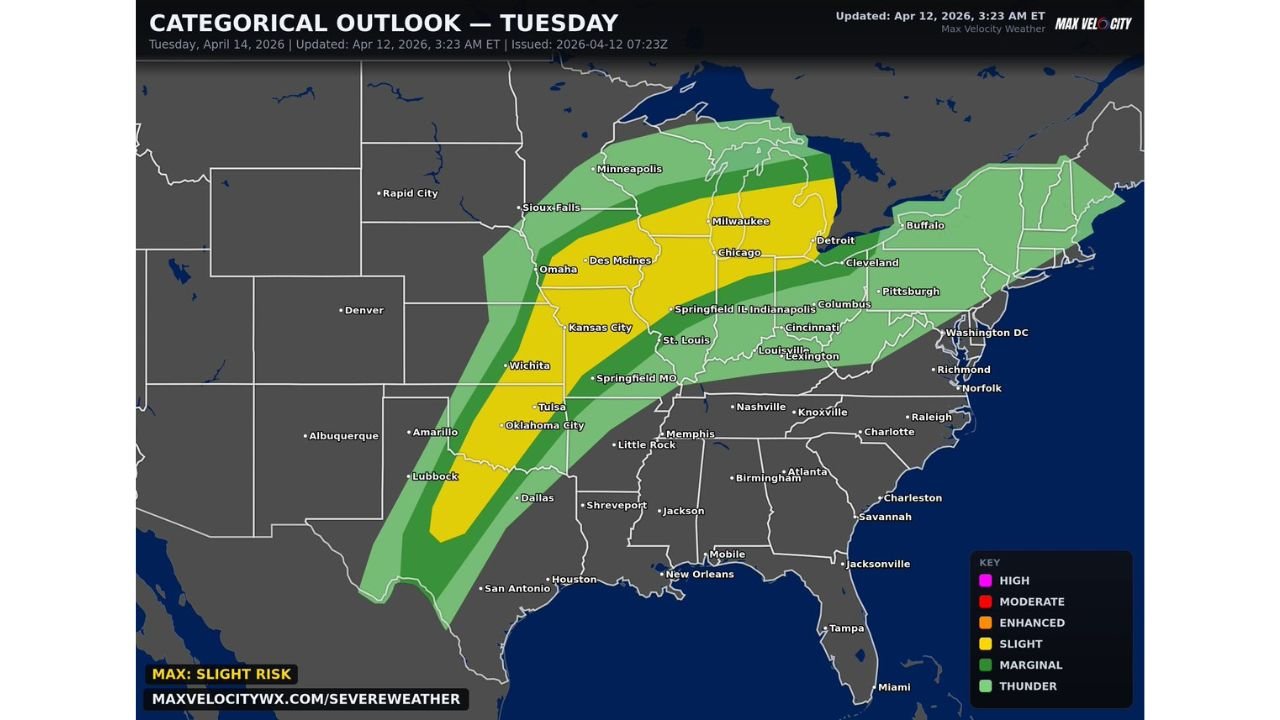Tuesday's Threat Is Real: Damaging Winds, Very Large Hail, and Tornadoes Possible from Texas to Michigan as the Midwest Eyes a Potentially Significant Severe Weather Day
