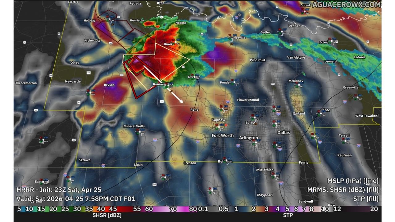 Violent Supercell Near Cundiff and Bowie Texas Produces Very Large Hail and Multiple Tornadoes Saturday Evening