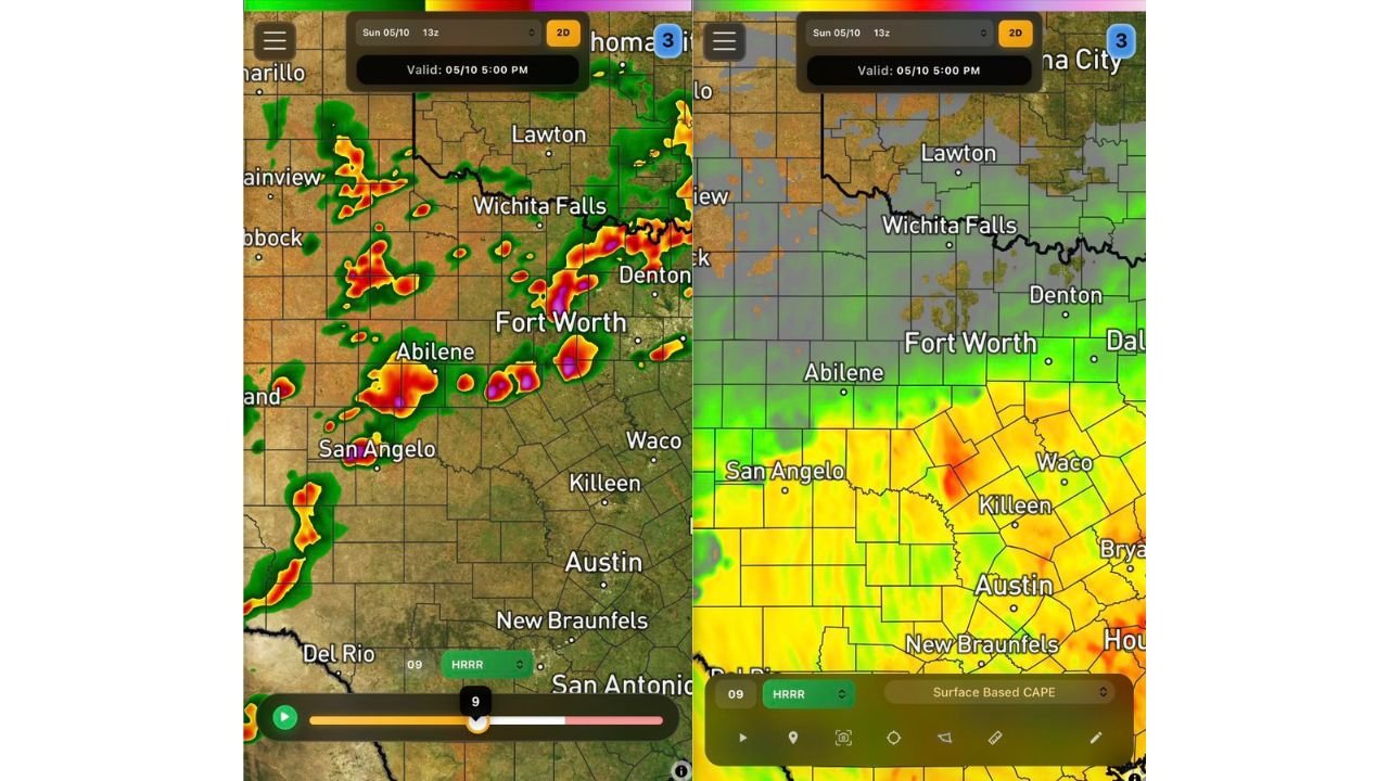 Abilene, Fort Worth, Wichita Falls, and San Angelo Face Baseball Size or Larger Hail Sunday Afternoon as CAPE Values Reach 2000 to 3500 J/kg by 5 PM
