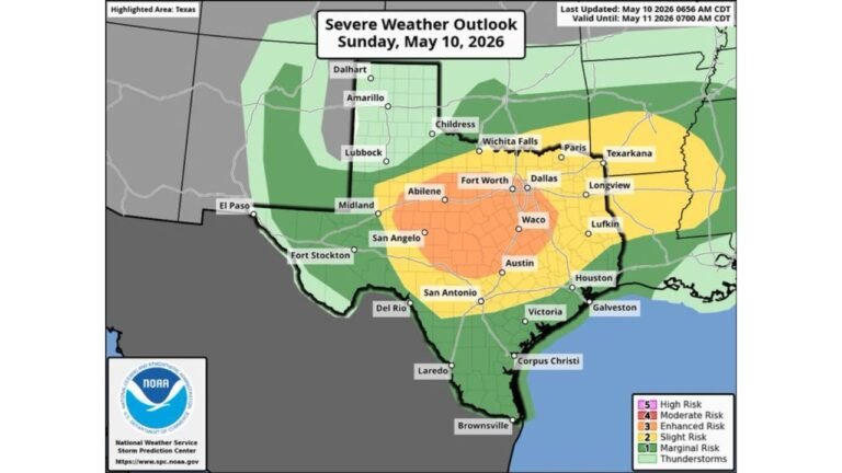 Abilene, Waco, Austin, San Angelo, and Fort Worth Face Intense MCS With Hurricane Force Wind Gusts and Very Large Hail on Mother's Day Sunday May 10