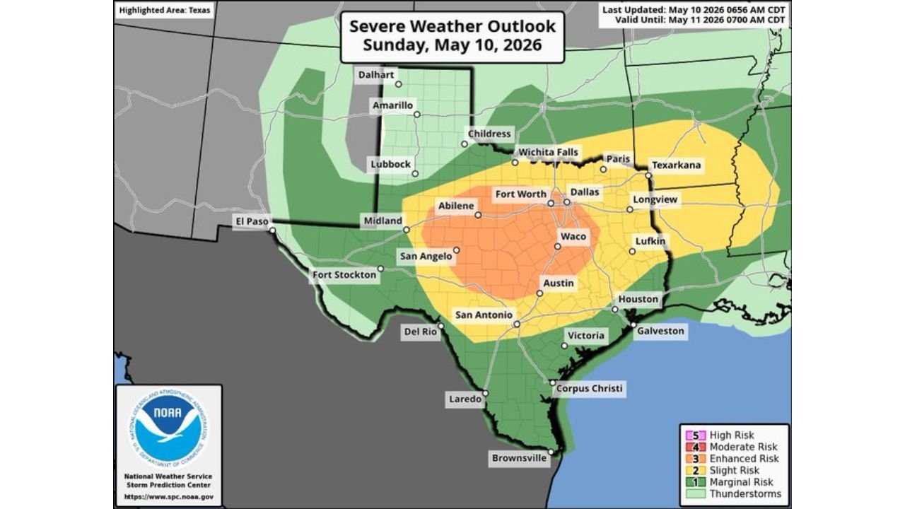 Abilene, Waco, Austin, San Angelo, and Fort Worth Face Intense MCS With Hurricane Force Wind Gusts and Very Large Hail on Mother's Day Sunday May 10