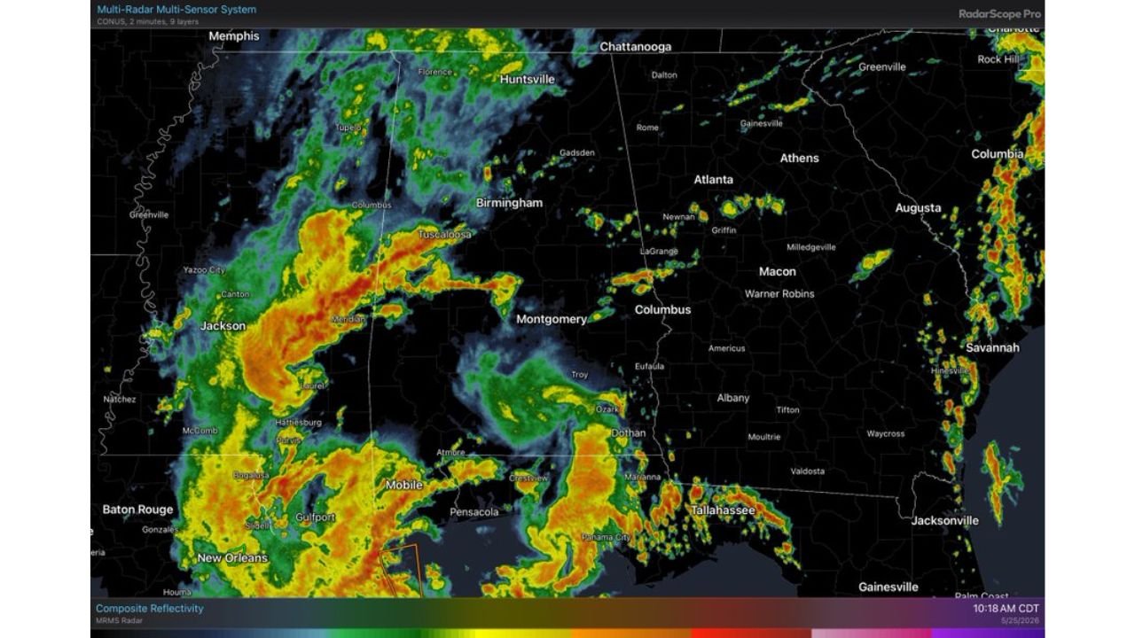 Alabama Flash Flood Watch in Effect for Much of the State as Rain and Thunderstorms Push Northward on Memorial Day With No Severe Weather Expected