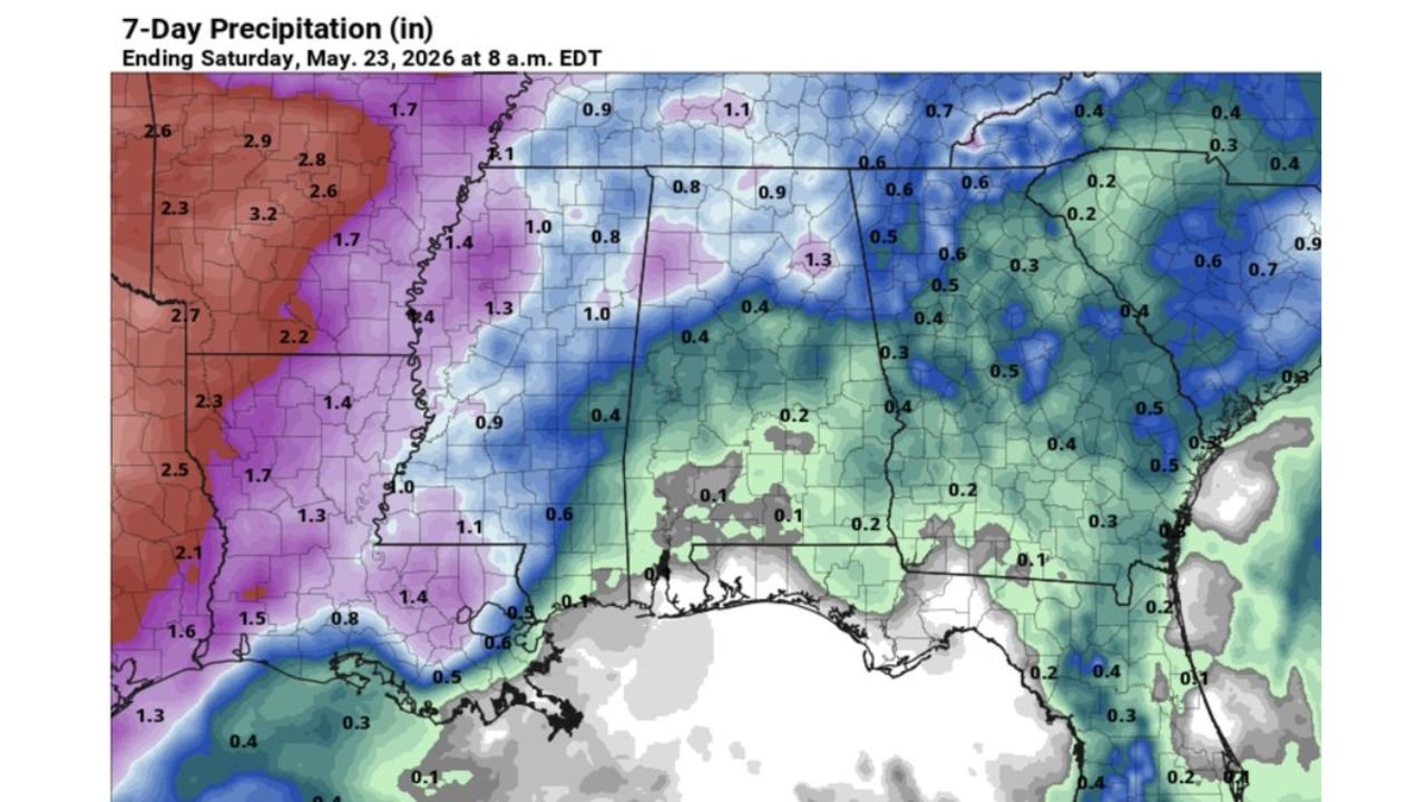 Alabama Heads Into a Summerlike Week With Birmingham Highs of 85 to 89 Degrees, Dry Conditions Through Tuesday and Scattered Storms Returning Wednesday Through Friday May 16-23