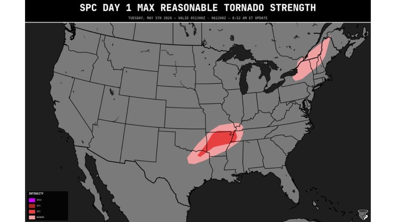 Arkansas, Tennessee and Kentucky Face EF2 Tornado Capability Tuesday With Weaker Tornadoes Possible Across Surrounding States