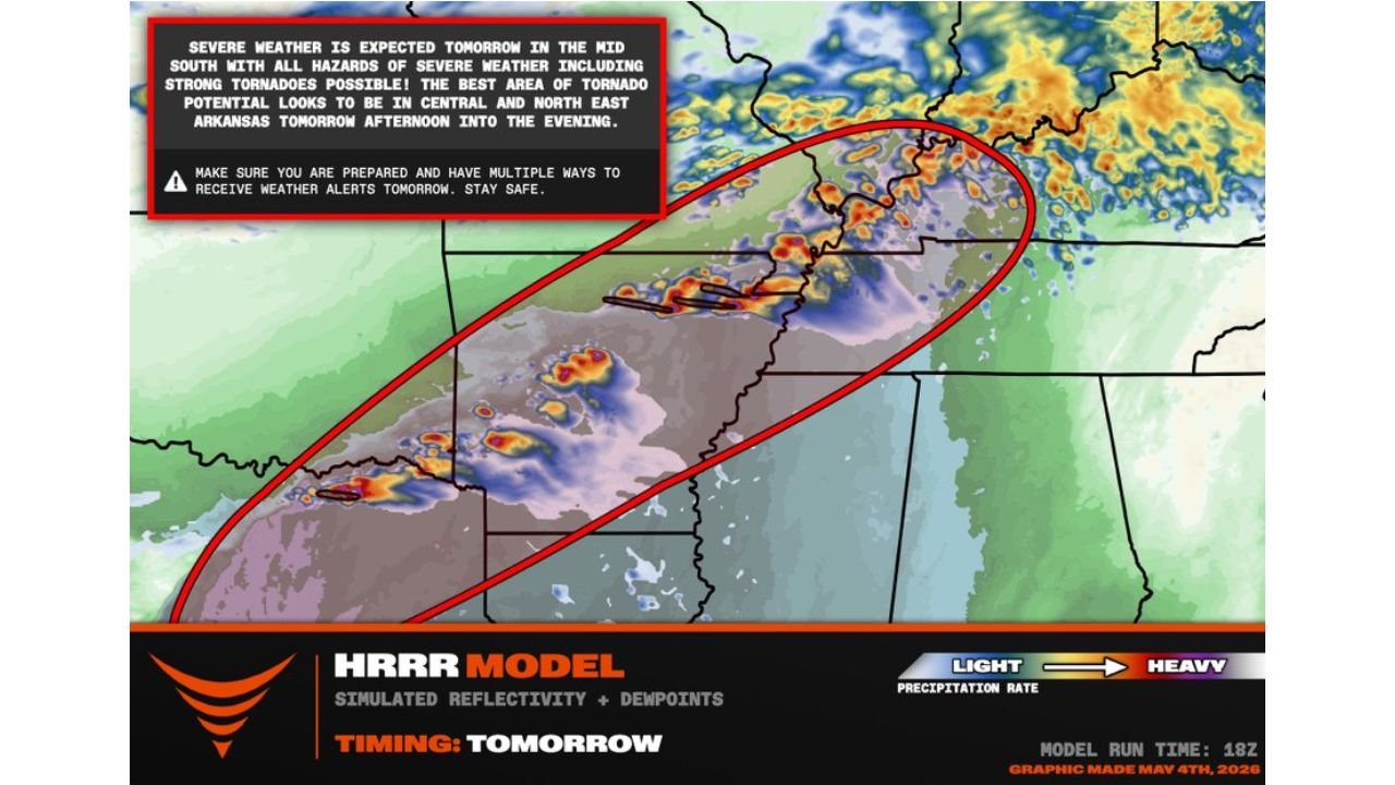 Arkansas, Western Kentucky and Northeast Texas Face Supercells Capable of Gorilla Hail and Strong Tornadoes Tuesday Afternoon and Evening With Central and North Arkansas as the Highest Tornado Risk Zone
