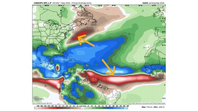 Atlantic Basin Long Range Forecast Hints at Below Normal Hurricane Activity Along Typical Storm Tracks Off Africa and the US East Coast During Peak Season July Through September 2026