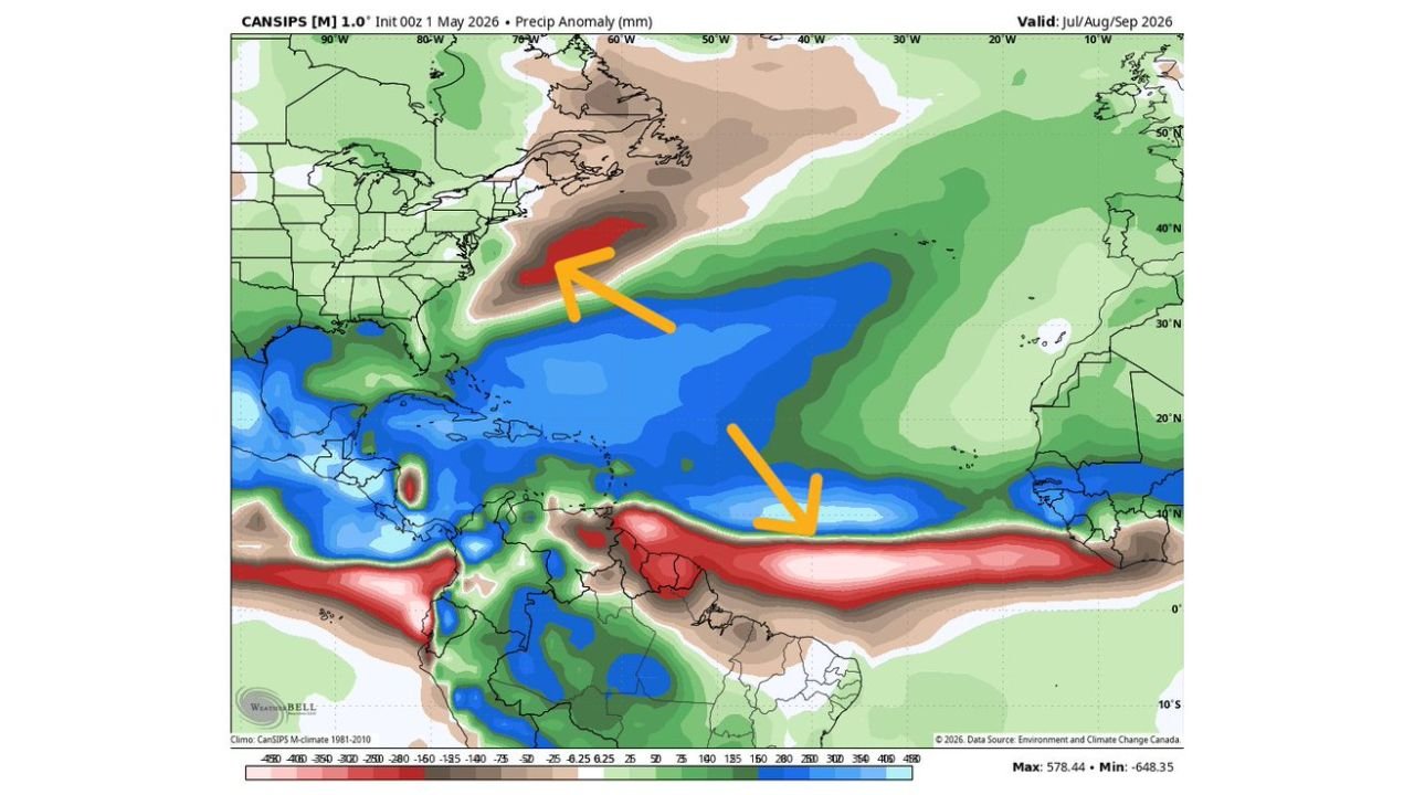 Atlantic Basin Long Range Forecast Hints at Below Normal Hurricane Activity Along Typical Storm Tracks Off Africa and the US East Coast During Peak Season July Through September 2026