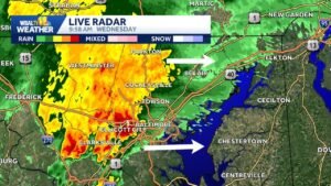 Baltimore Metro Faces Heavy Rain and Gusty Winds Between 10 and 11 AM Wednesday as Slow Driving Conditions Spread Across the City and Surrounding Areas