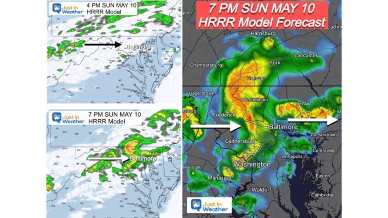 Baltimore, Washington, York, and Harrisburg Face Strong to Severe Storm Clusters Sunday Evening Between 6 PM and 9 PM With Damaging Wind and Hail Possible