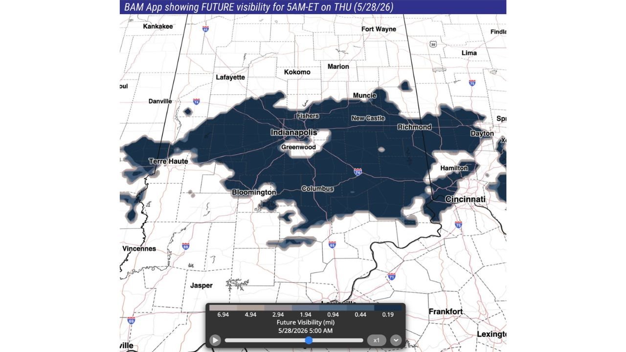 Central Indiana Faces Patchy Fog Thursday Morning as Visibility Drops Near Indianapolis, Bloomington and Richmond by 5 AM