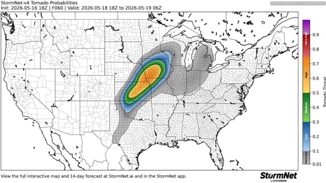 Central Plains Tornado Threat Surges to High Levels Monday Evening as Latest Forecast Data Confirms Dangerous Outbreak Window