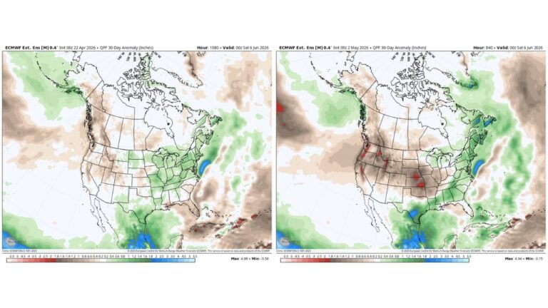 Central United States Precipitation Outlook Flips From Wet to Much Drier for May 5 Through June 5 as 30-Day Forecast Undergoes Major Change