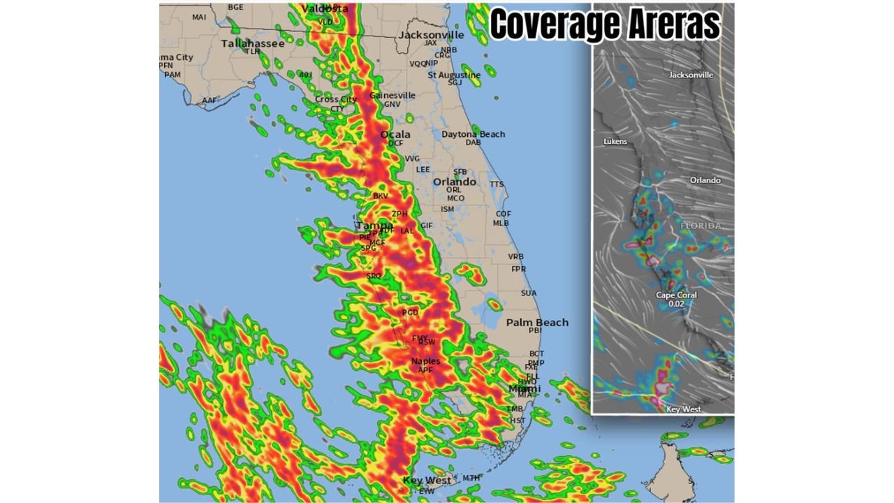 Central and Western Florida Peninsula Storms Fire Up Sunday as Gulf Sea Breeze Pushes Rain and Storms Northward Into Georgia