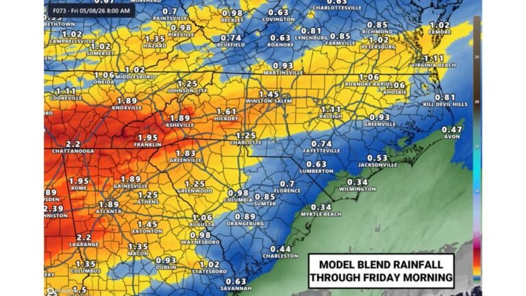 Charlotte and the Carolina Piedmont Face 1 to 1.25 Inches of Rainfall Late Wednesday Through Thursday With Low End Severe Risk and Model Spread Ranging From 0.25 to 2 Inches Plus